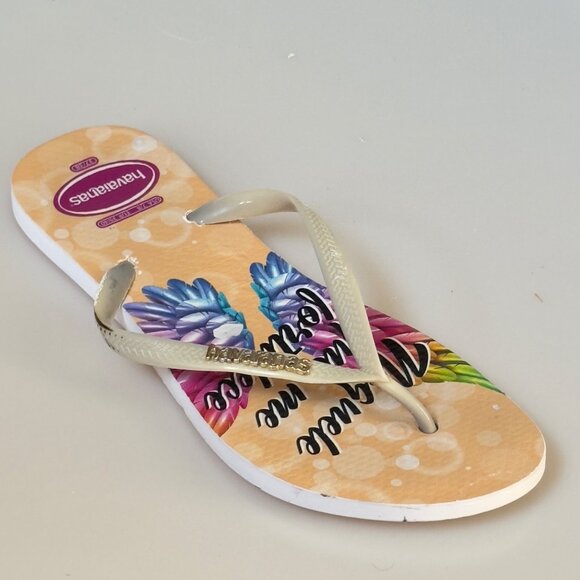 HAVAIANAS Women's Flip Flops Angel Wing Design Beige Multi-Color SizeUS 8/L - Picture 1 of 9